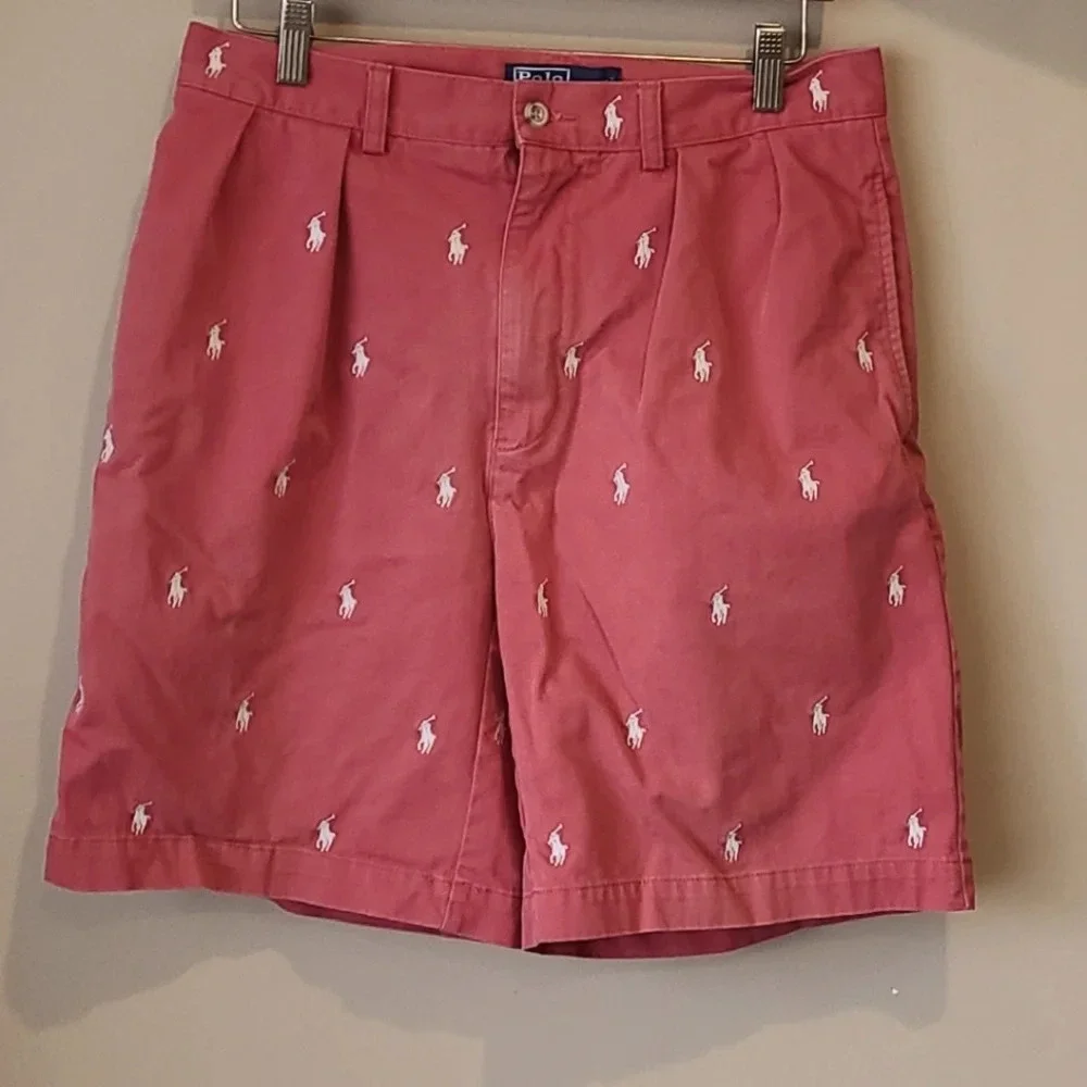 Polo Ralph Lauren Mens Red Tyler Shorts Sz.31 embroidered ponies
